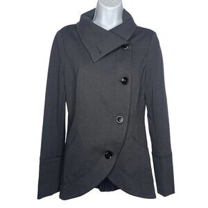 White House Black Market Athleisure Lounge Jacket Size 6 Charcoal Gray Button Up